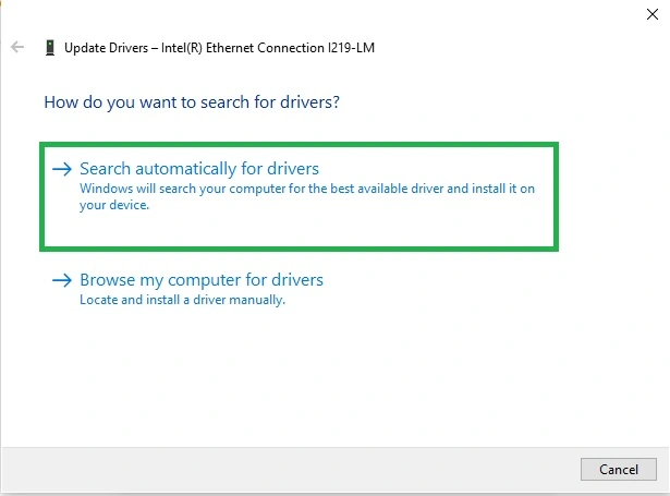 update display drivers search automatically