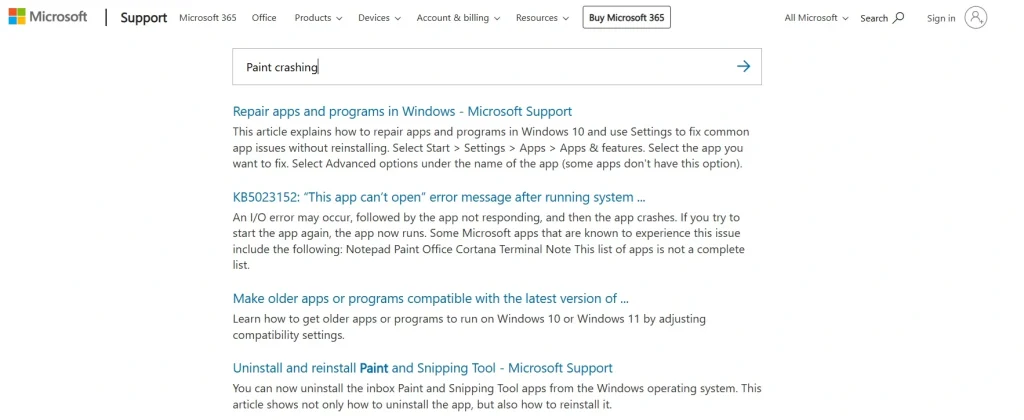 MS Paint Microsoft support help