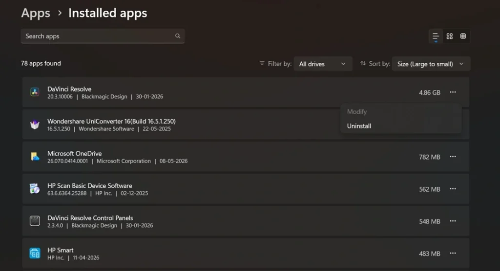 add or remove program via settings windows