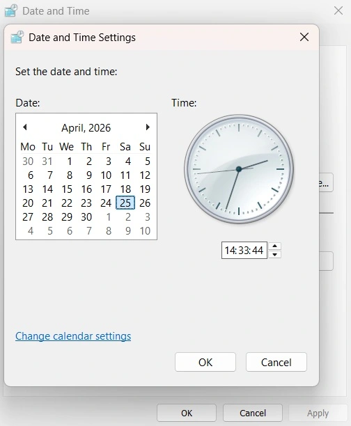 change calendar settings option