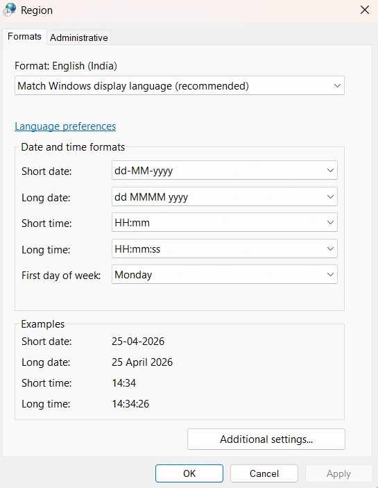 change time format in region tab