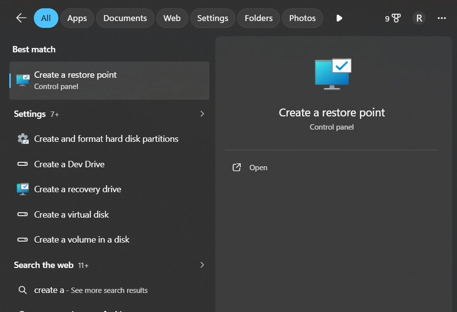 create a restore point