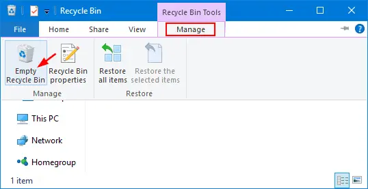 empty recycle bin in folder 