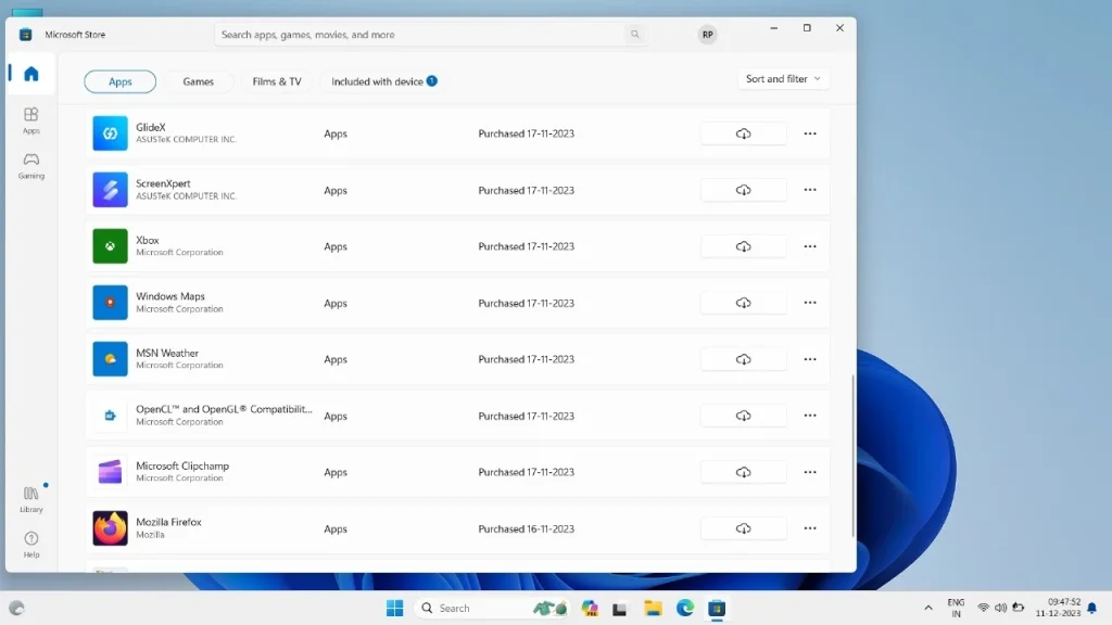open Microsoft Store uninstall apps