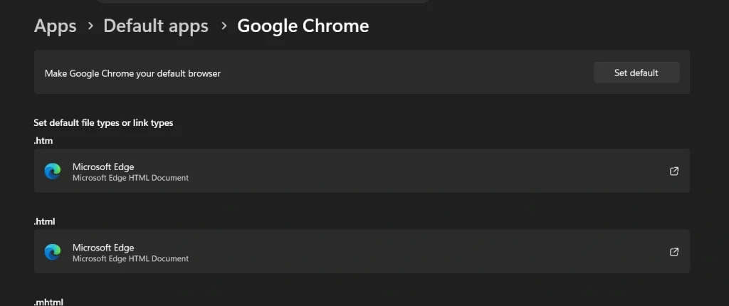 set default browser using settings