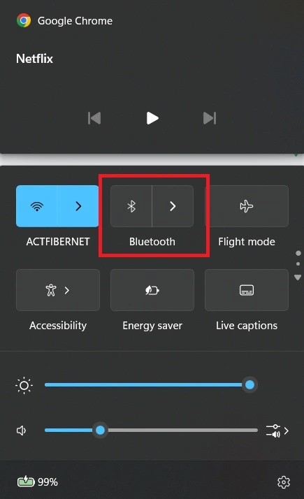  toggle bluetooth via action center