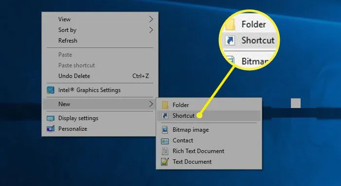 create new shortcut