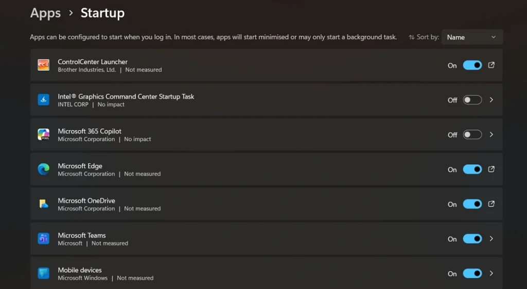 disable startup apps