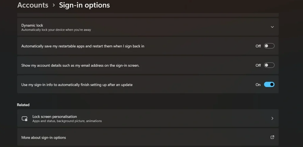 dynamic lock settings settings