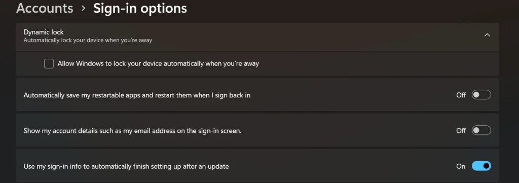 enable dynamic lock