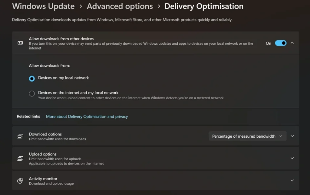 manage Windows update settings