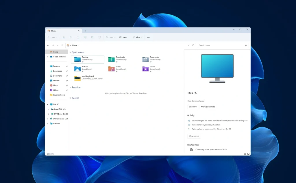 new file explorer design windows pc