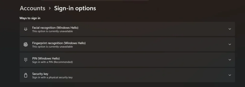 set up advanced sign in options