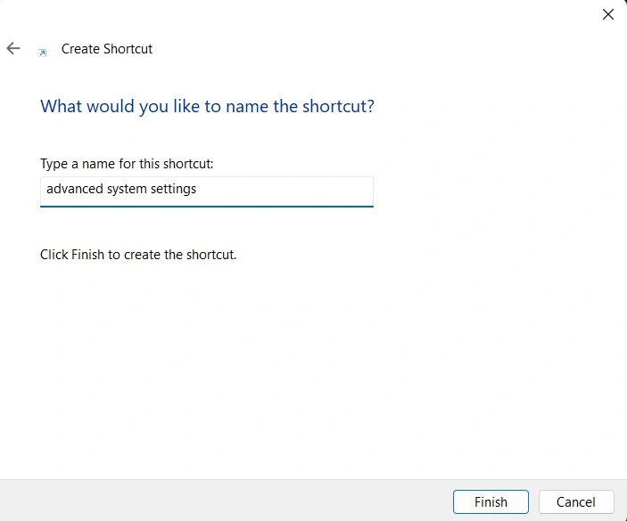 shortcut for advanced system settings