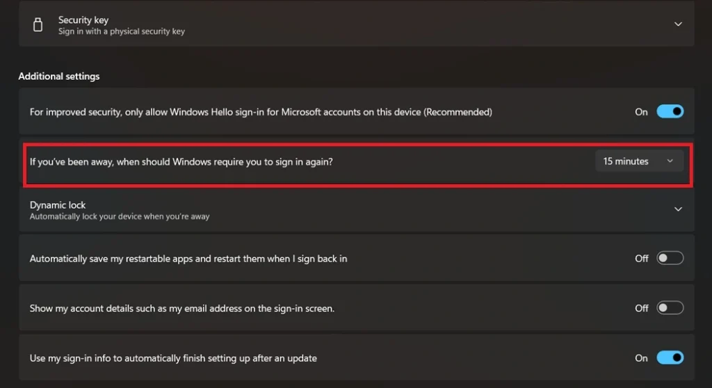 sign-in options settings