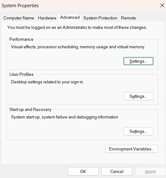 system properties window