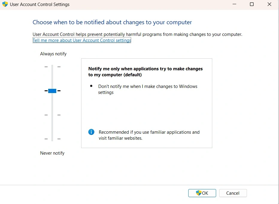user account control settings