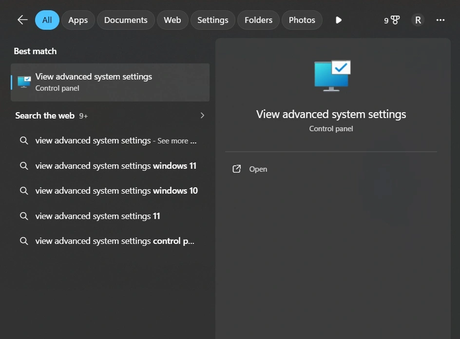 view advanced system settings