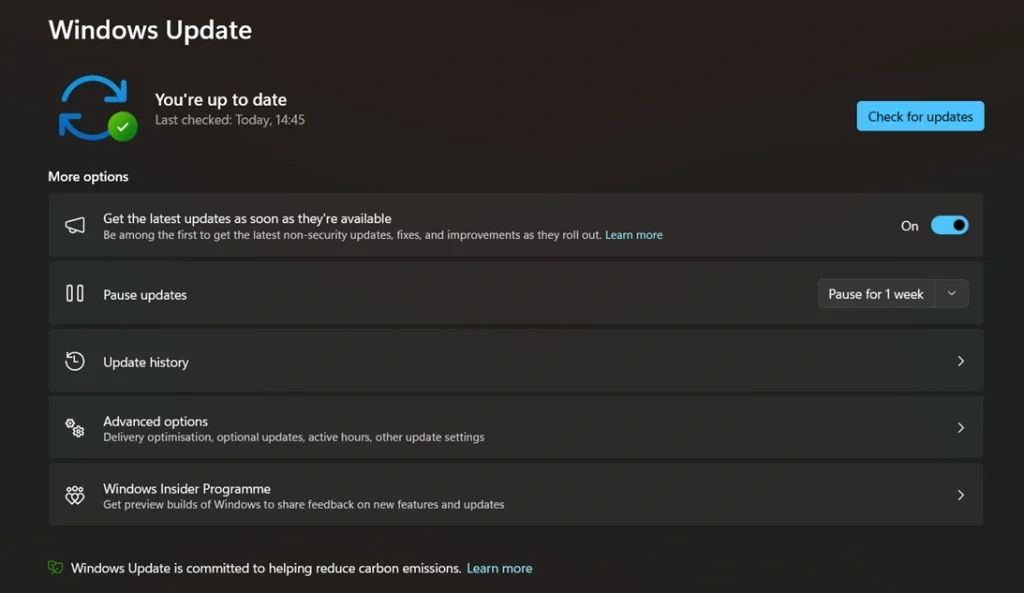 windows pc check for updates