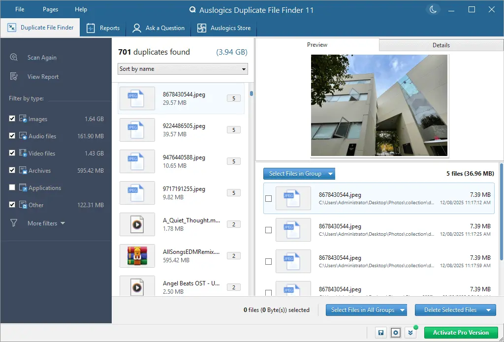 auslogics duplicate file finder preview feature