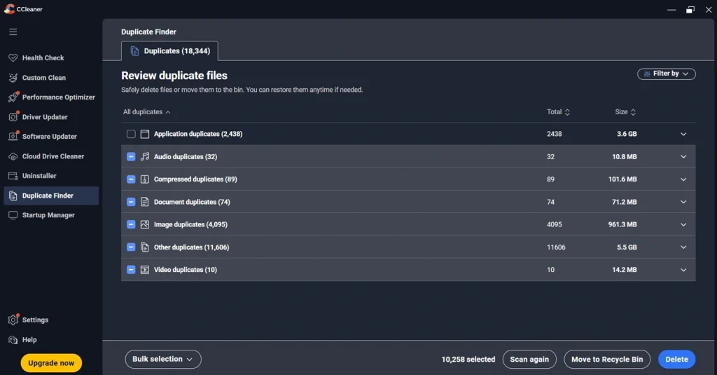 ccleaner duplicate finder delete files