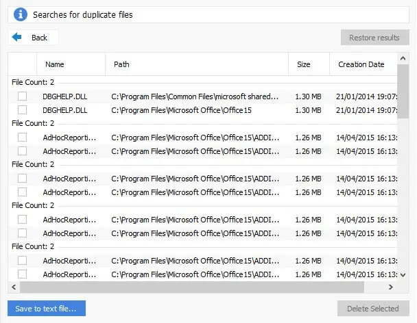  ccleaner duplicate finder result page