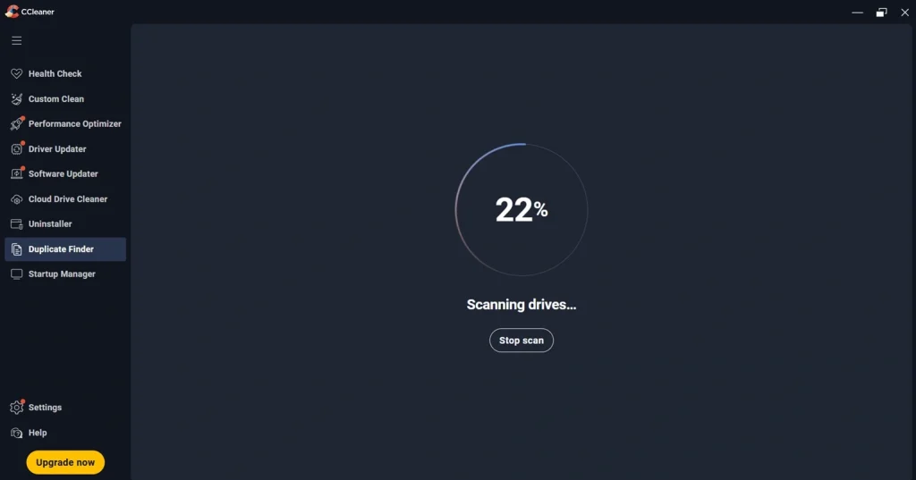 ccleaner duplicate finder scanning process