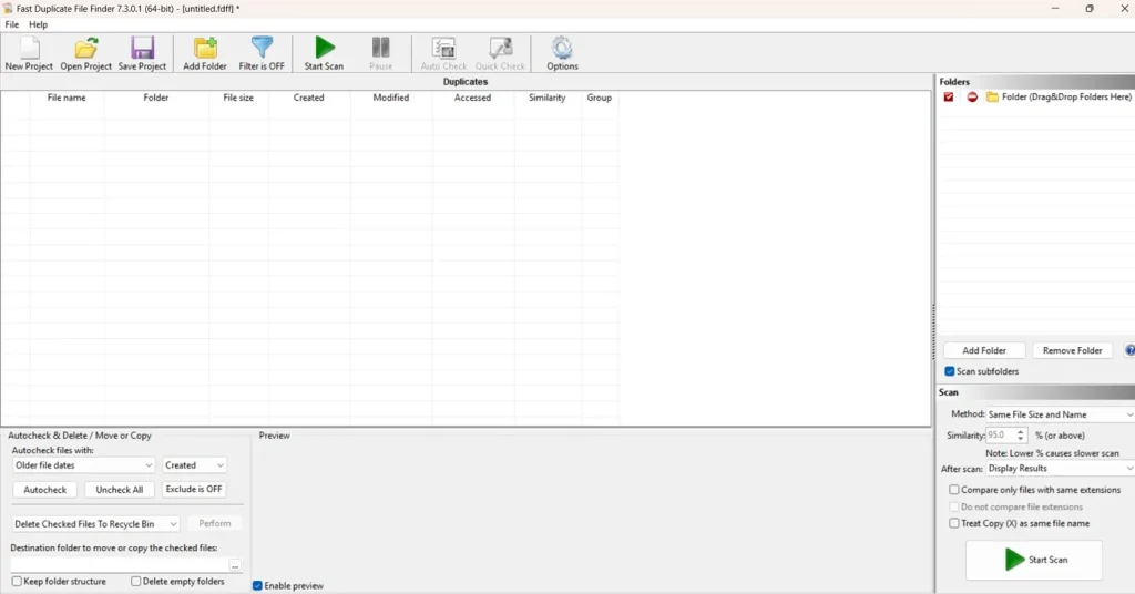 duplicate file finder pro start scan