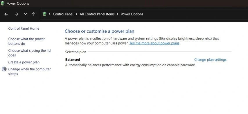 control panel change plan settings