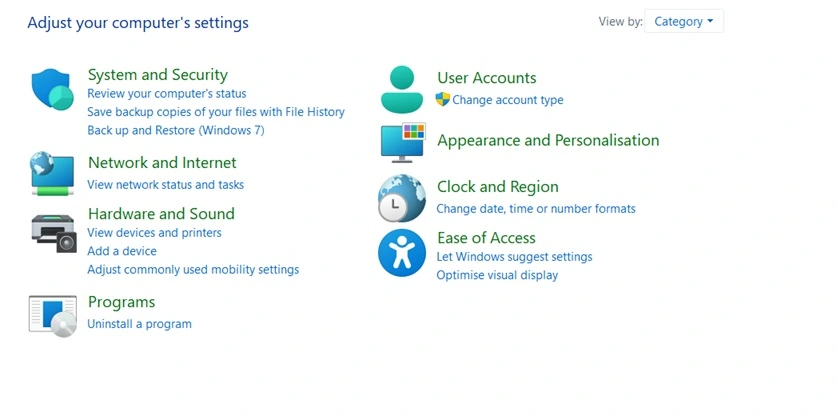 control panel personalization settings