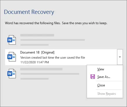recover unsaved word file using document recovery