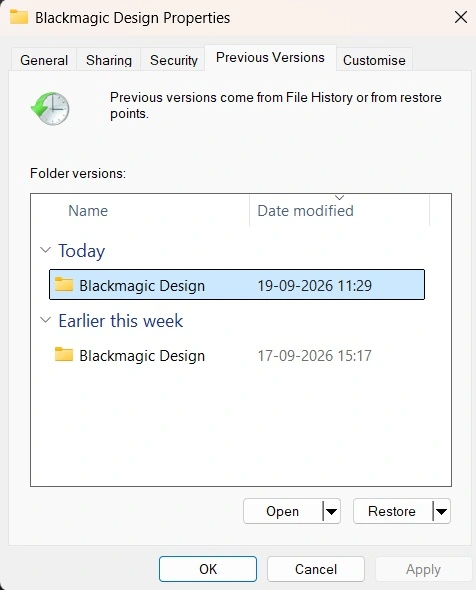 recover files restore previous versions
