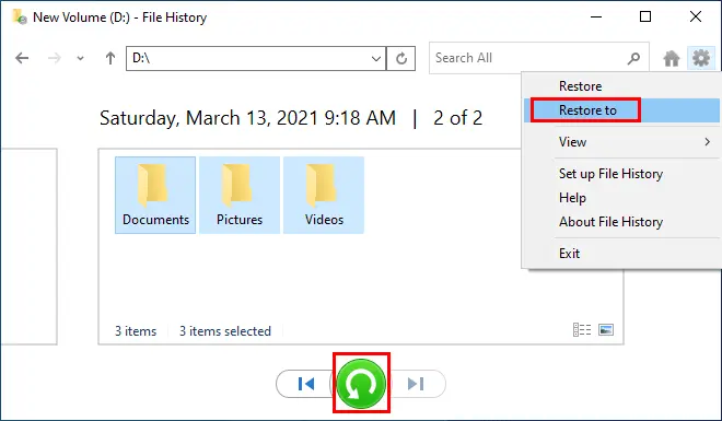 recover files using file history