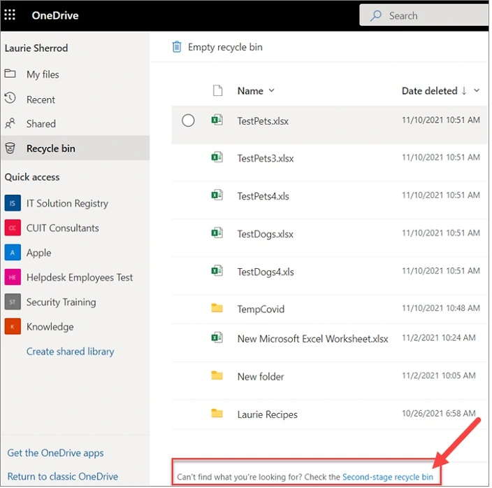 recover files using one drive recycle bin