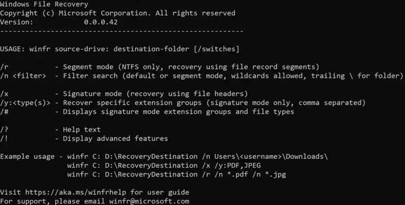 windows file recovery modes