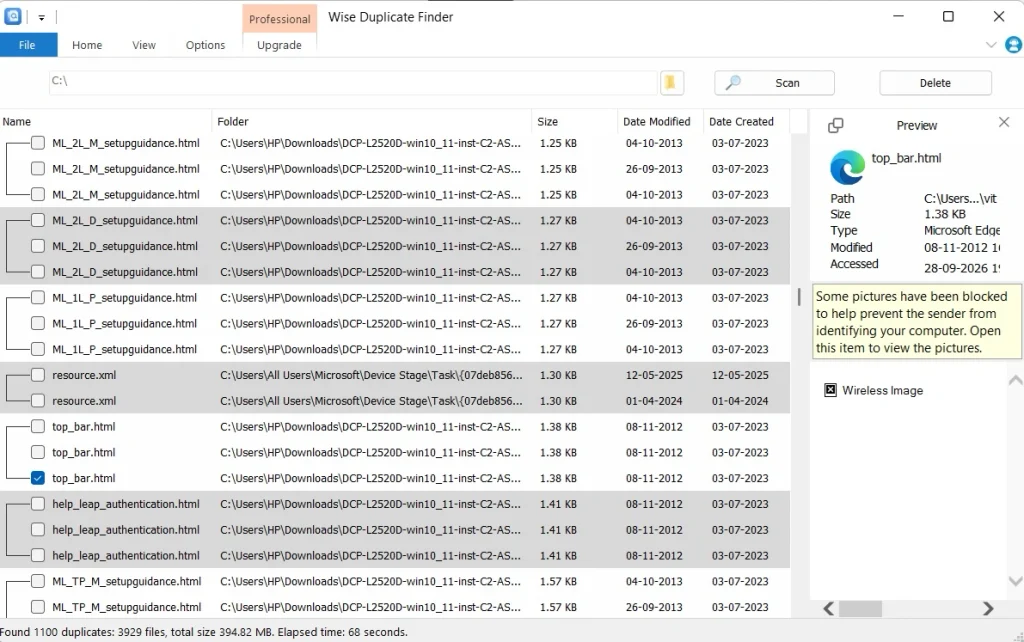 wise duplicate finder delete duplicates