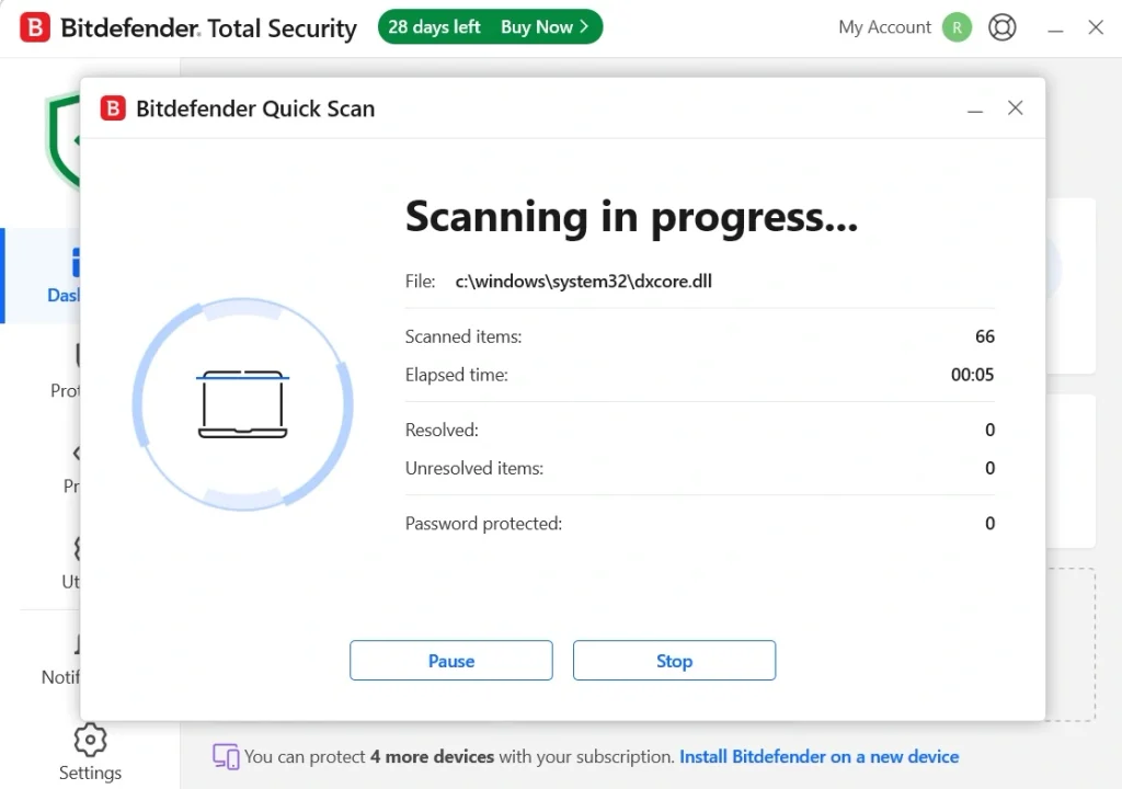 bitdefender run first scan