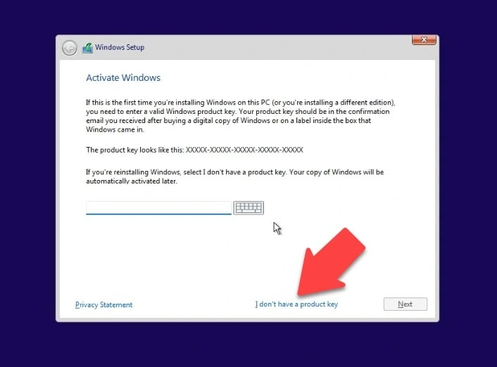 choose i dont have a product key