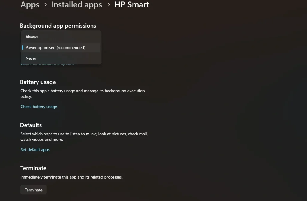 disable background apps via settings