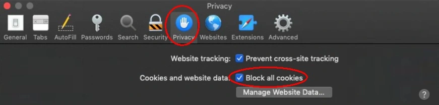disable cookies in mac