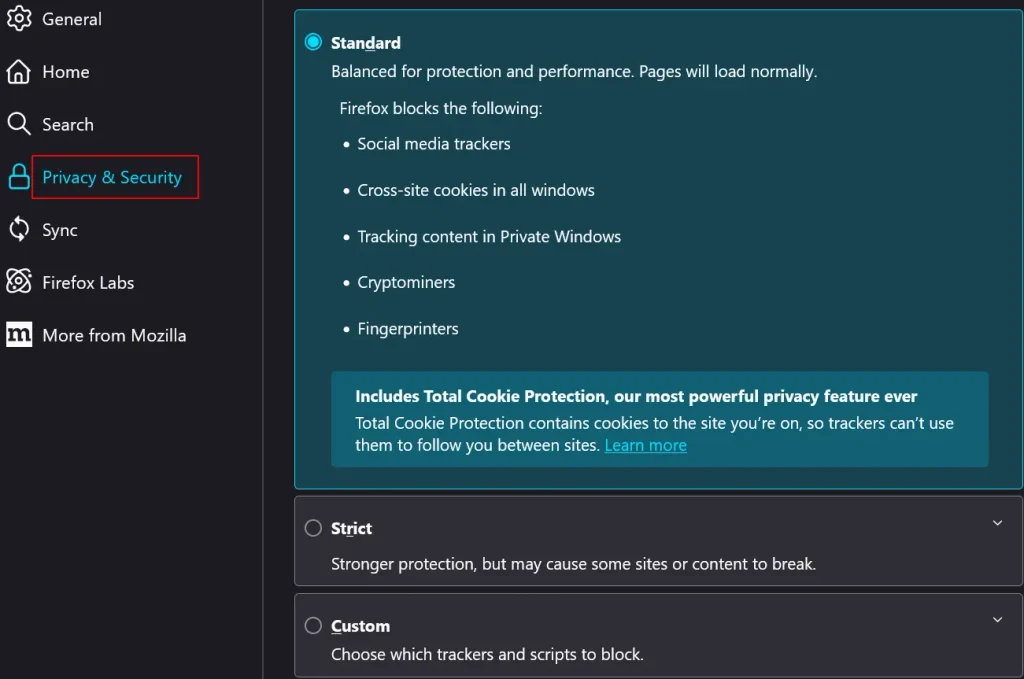 disable cookies in mozilla firefox
