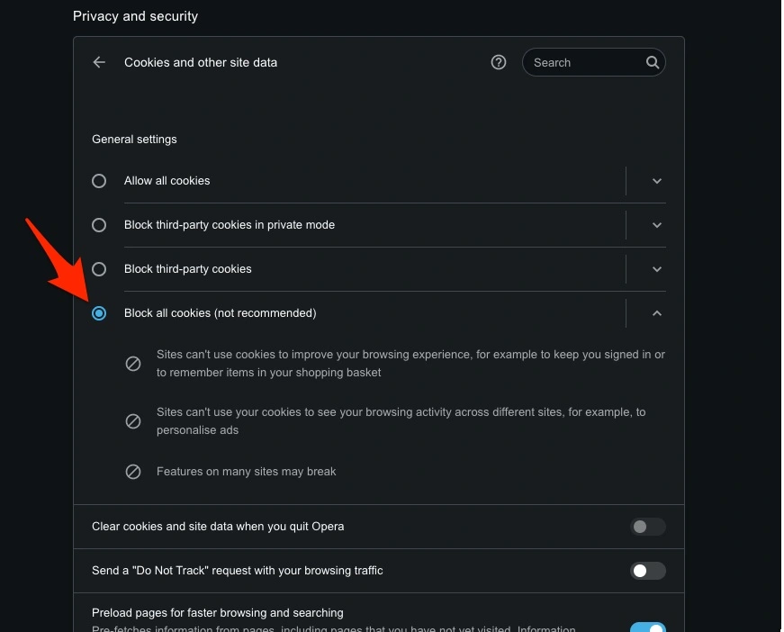 disable cookies in opera browser