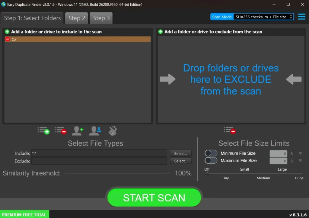easy duplicate finder scanning folders