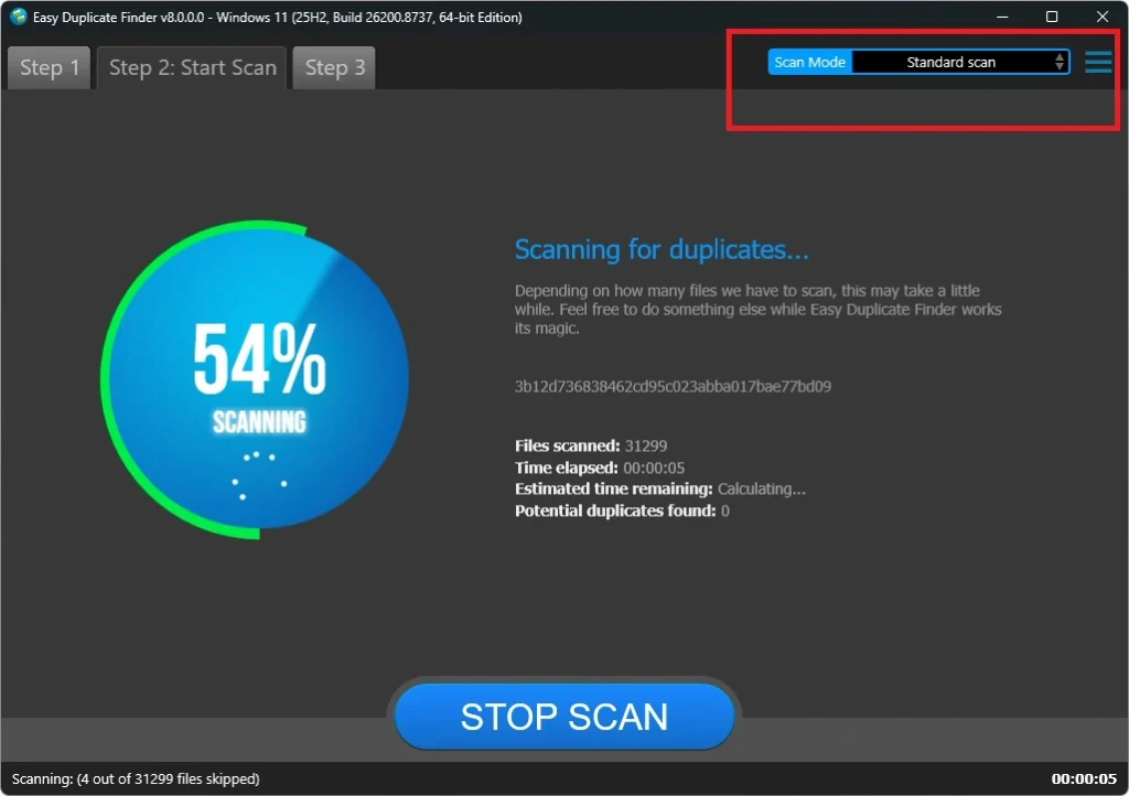 easy duplicate finder standard scan