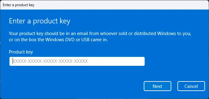 enter product key windows 11